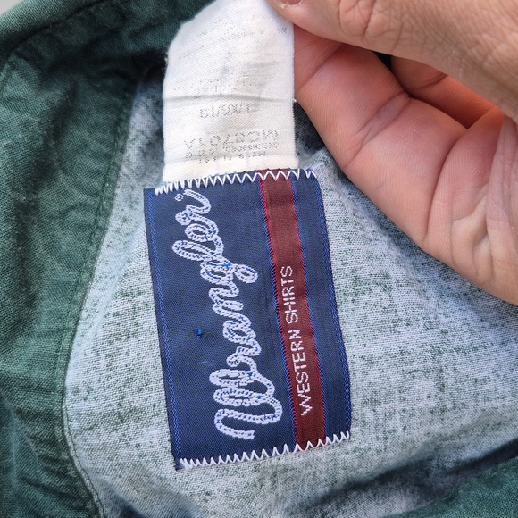 WRANGLER Brush Poplin Green White Snap Aztec Pattern Mens‎ L Western Shirt RARE - Picture 8 of 10